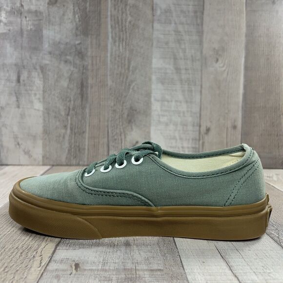 Vans Authentic Kids Size 3.5 Canvas Skate Shoes Sneaker Duck Green Gum Sole - Picture 9 of 14